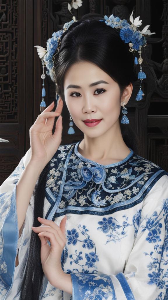 小姐姐青花瓷汉服风格