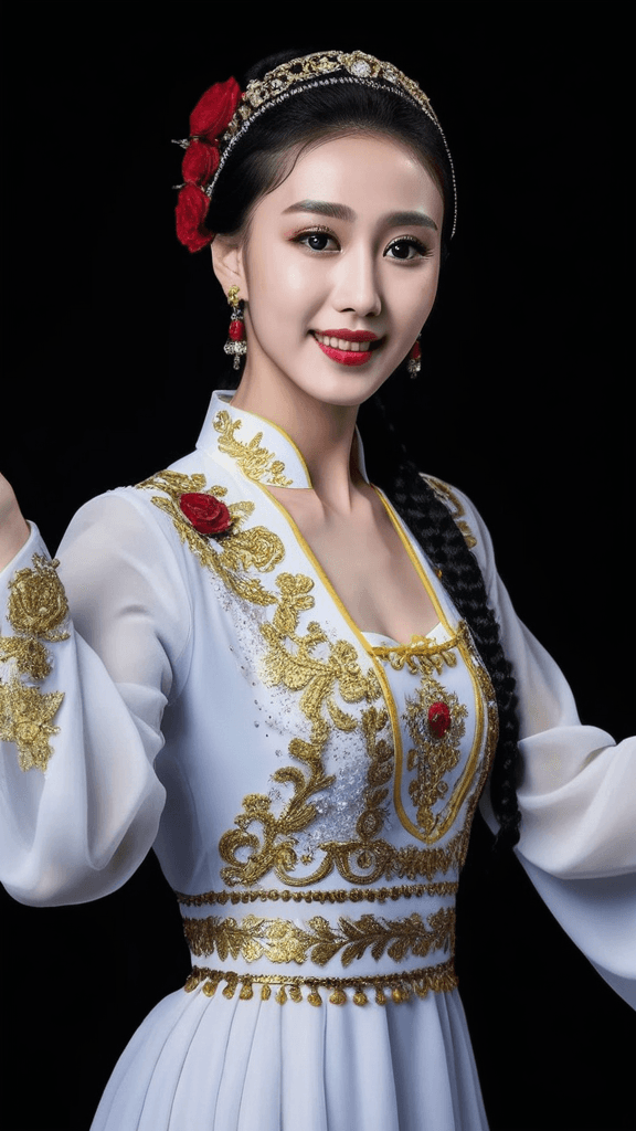 新疆维族舞蹈白裙子黑色背景